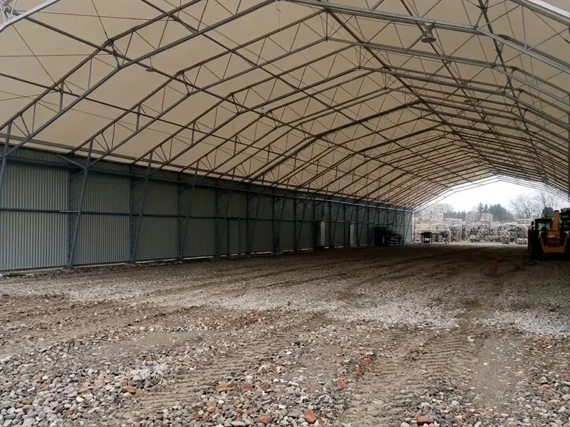 A steel-framed Noah building on a working site