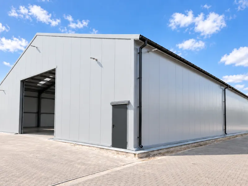 A steel-framed Noah building on a working site